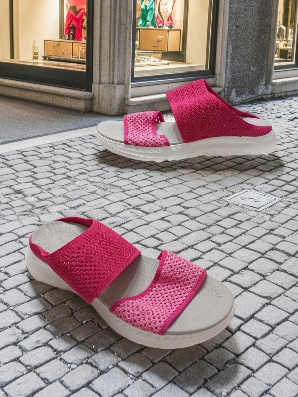 New Easy Spirit Sedaveraz Dark Pink & White Knit Slide Slip On Sandals 10M